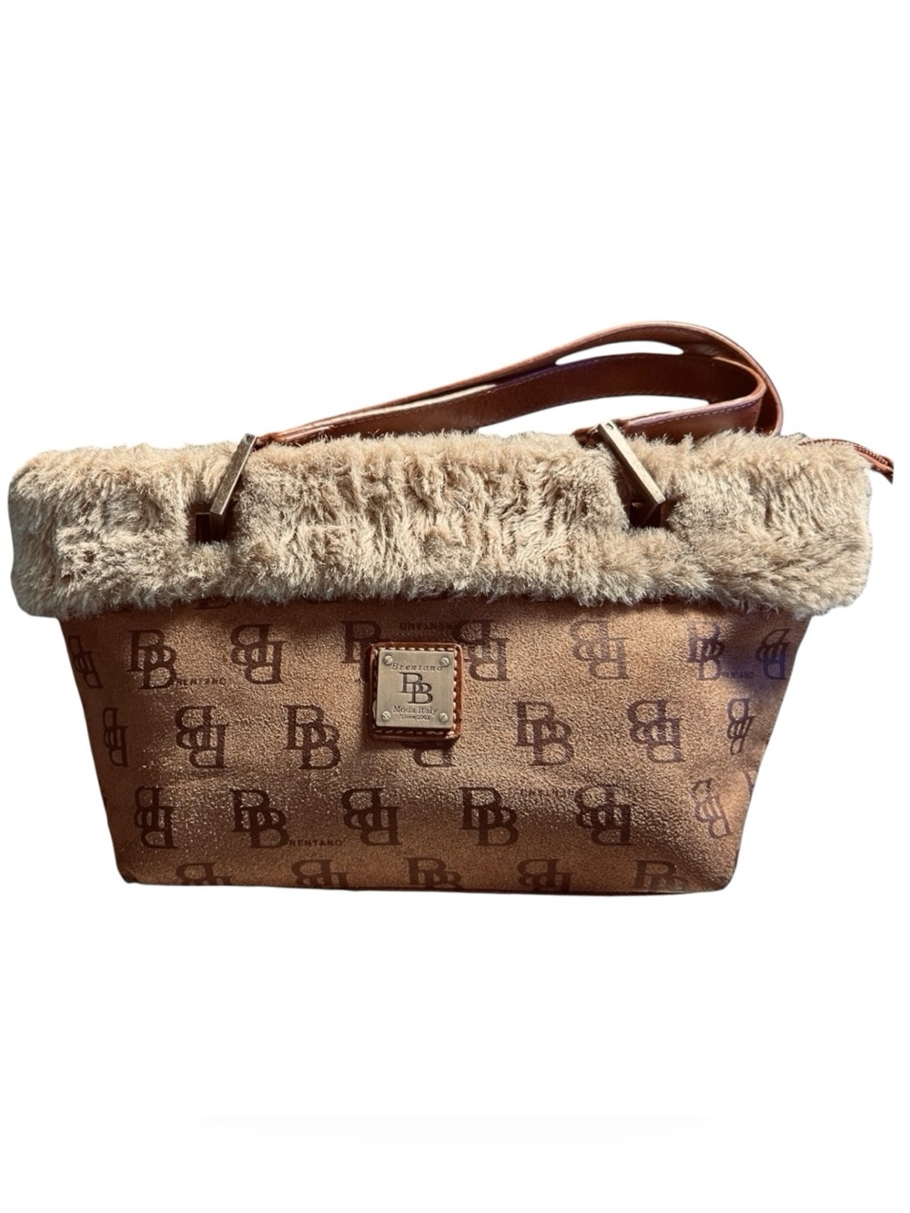 Brentano Brown Beige Faux Fur Trim Monogram Mini Bag Y2K Bratz CyberGlam